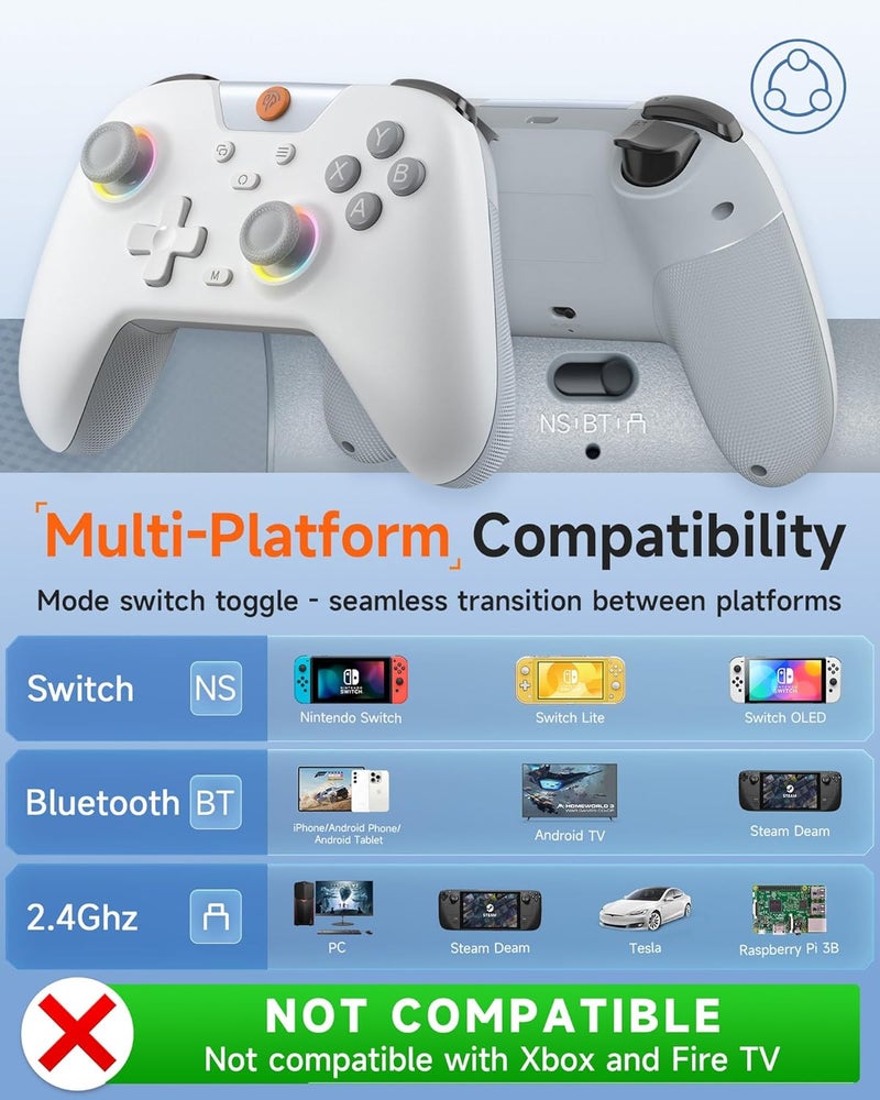 EasySMX X05 Wireless Controller for PC/Android/Steam Deck- Bluetooth Controller Gamepad with Hall Effect Joysticks and Trigger,Turbo,Rumble Vibration and RGB Lighting - Image 2
